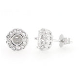 Sterling Silver Semi Mount Earrings Setting Round RD 5x5mm Halo Stud Topaz - Syzjewelry